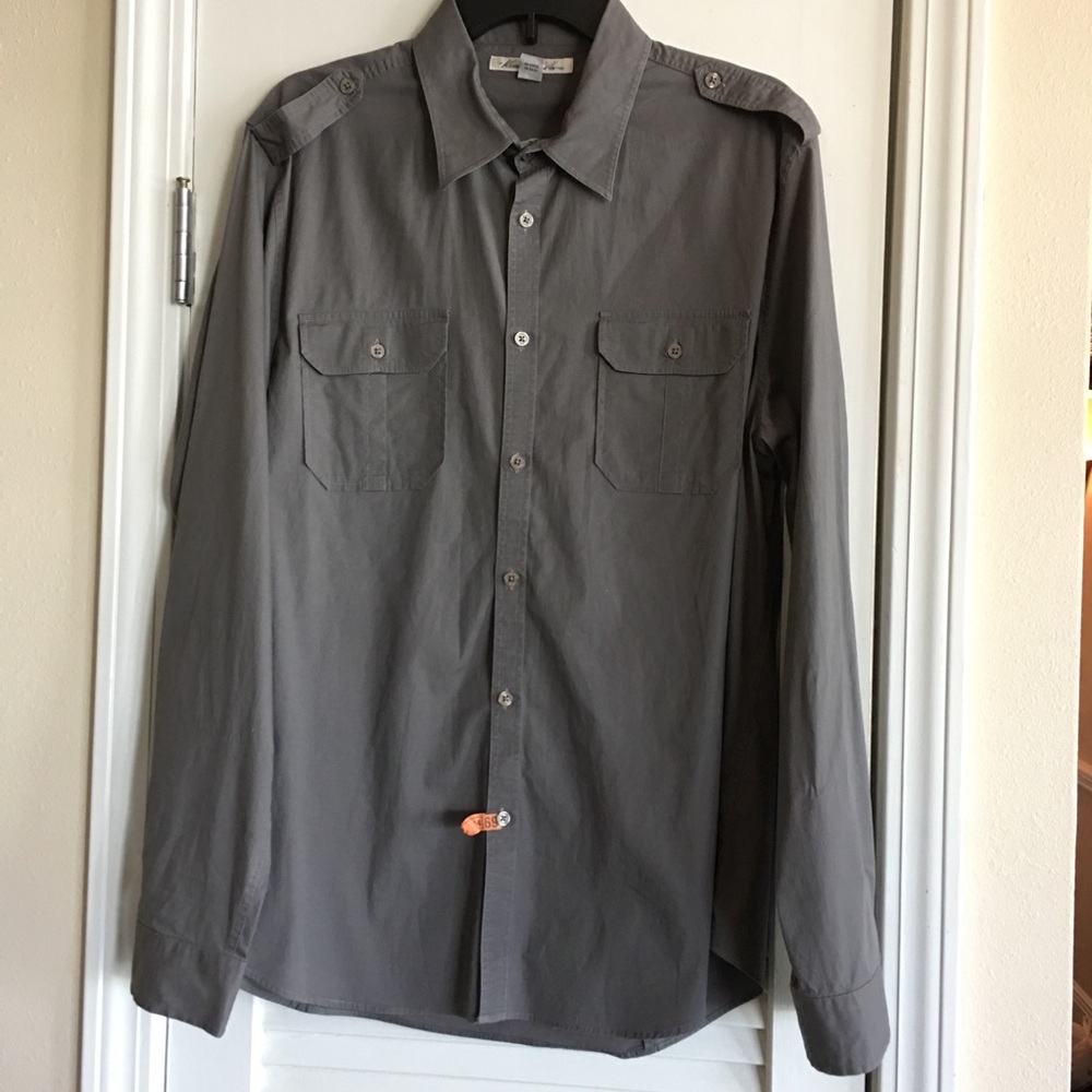 Kenneth Cole Gray Button Down Mens Shrit SZ XL